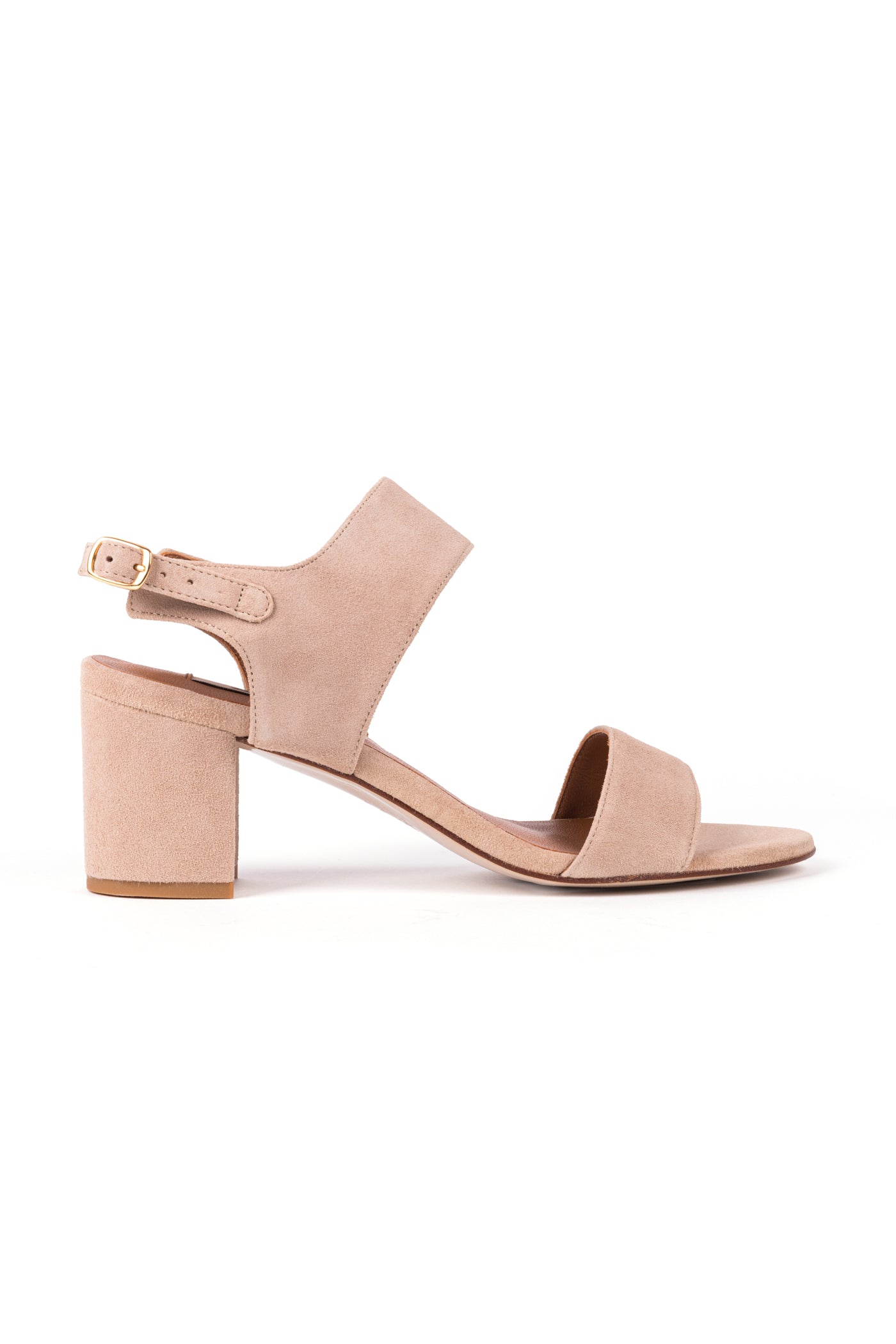 Sandálias de salto com duas tiras em camurça