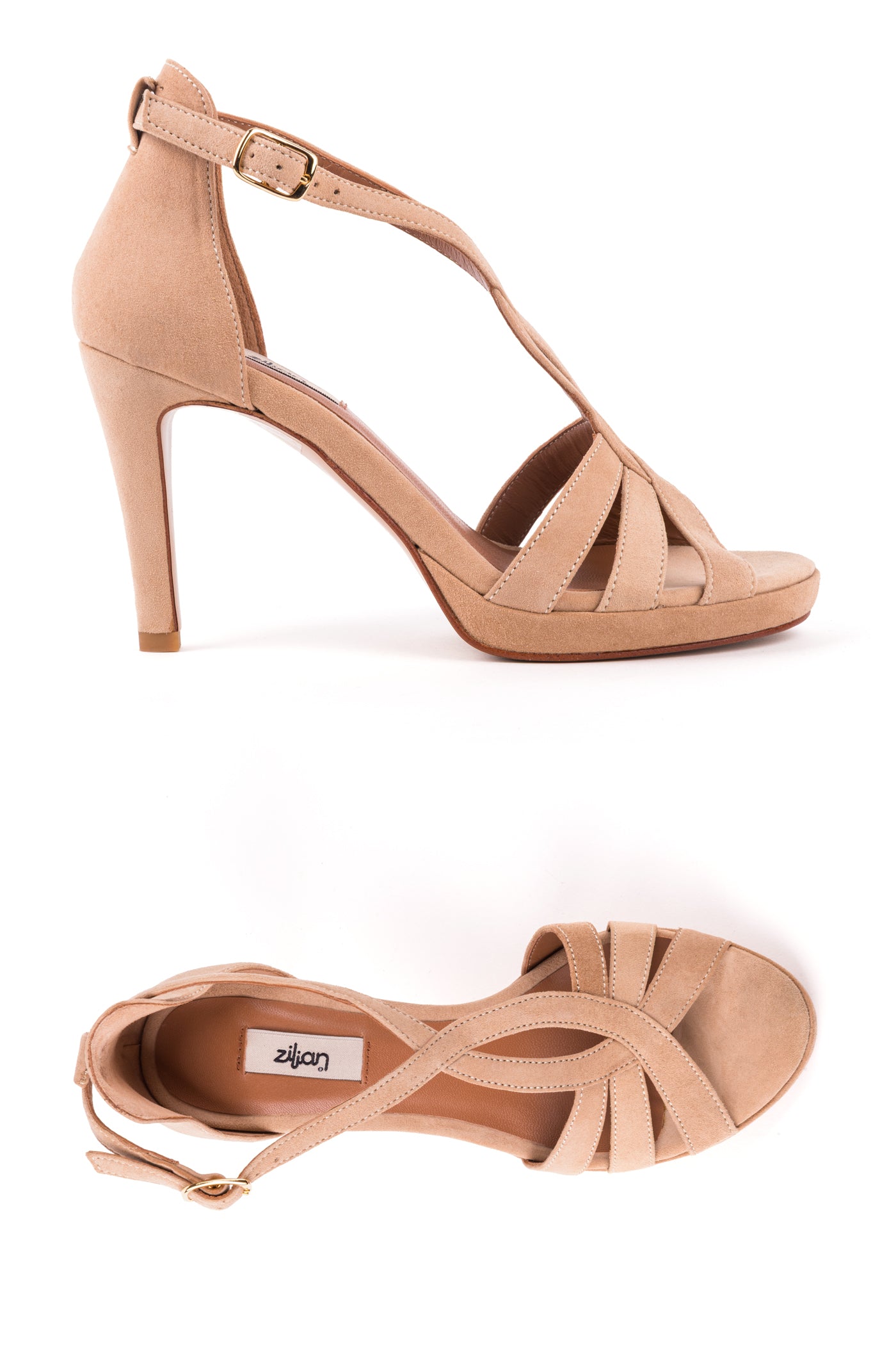 Sandália de salto alto em camurça