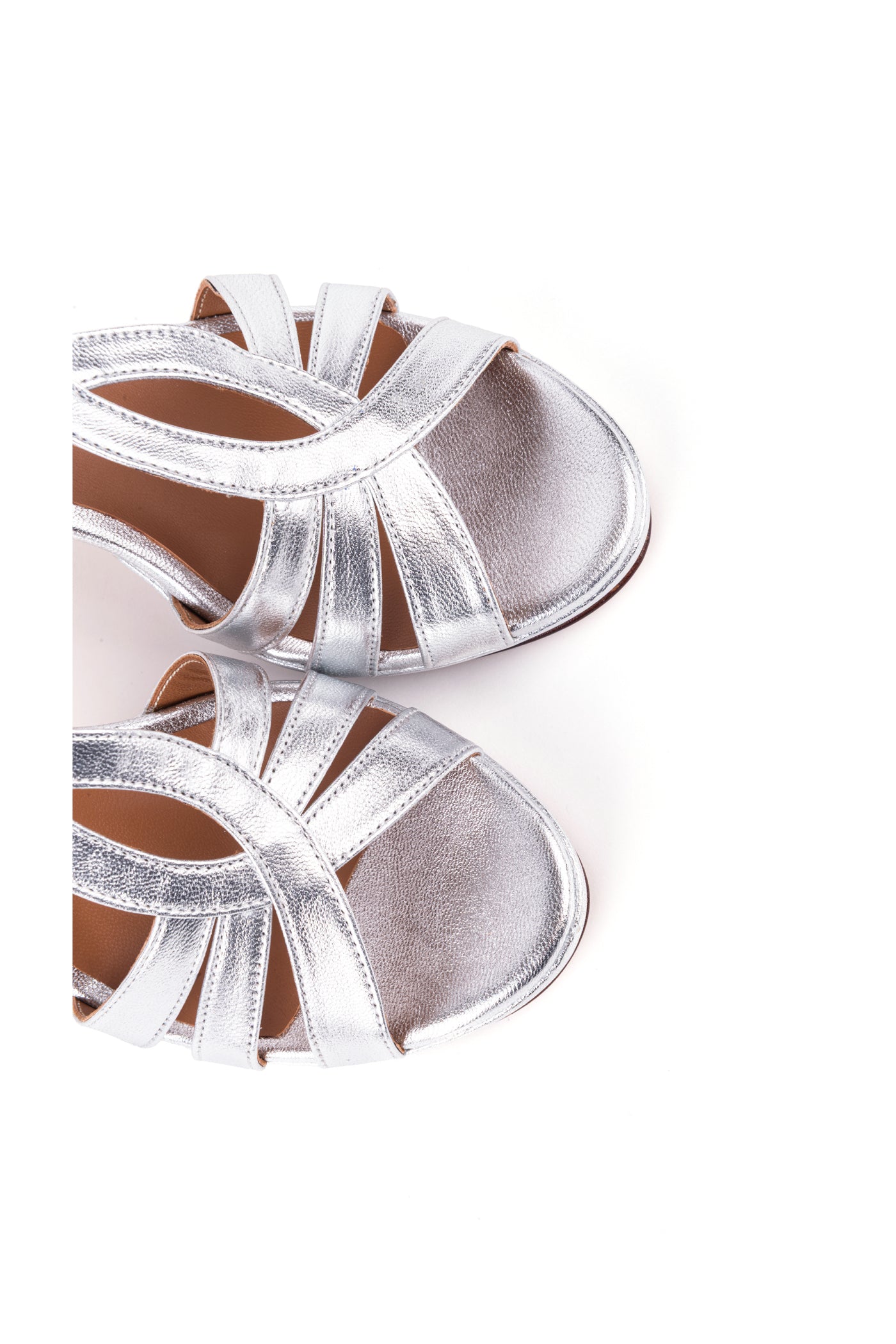 Sandálias de salto alto em pele metalizada champagne