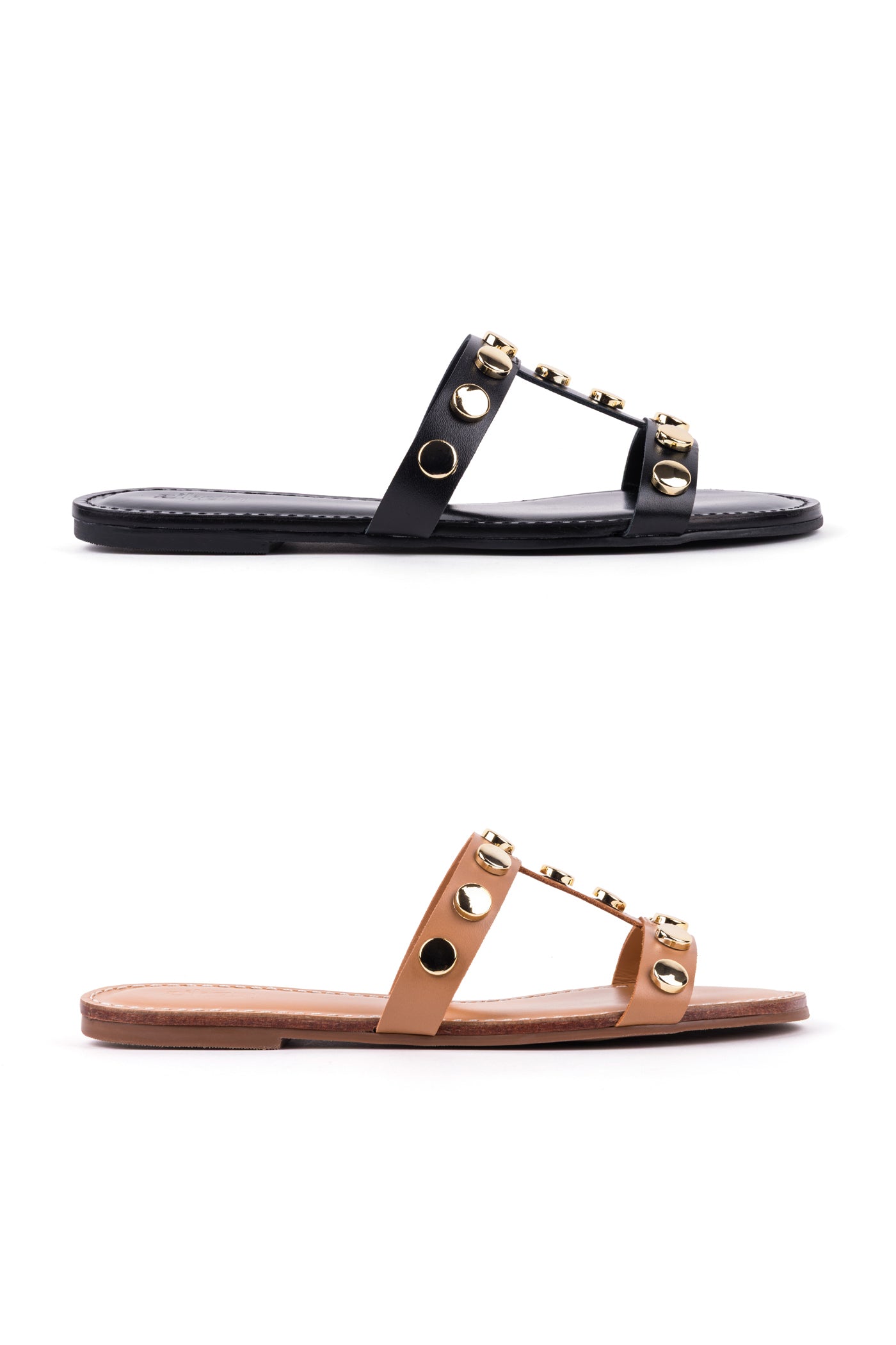 Sandálias rasas em pele