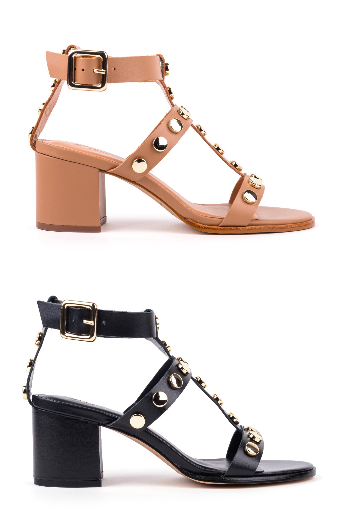 Sandálias altas em pele