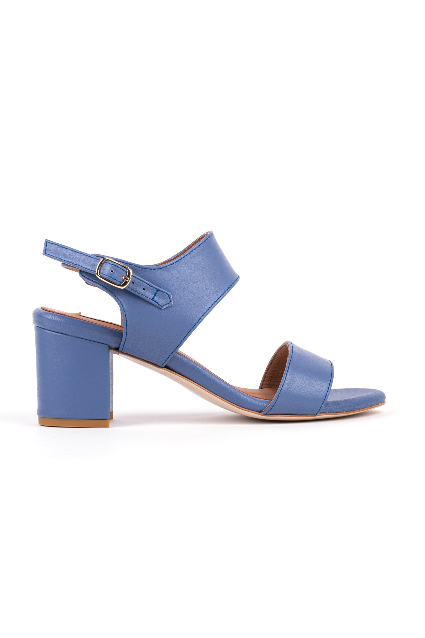 Sandálias de salto com duas tiras em pele