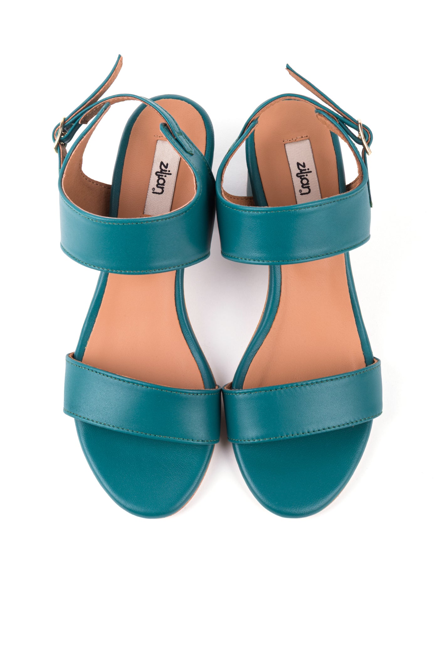Sandálias de salto com duas tiras em pele