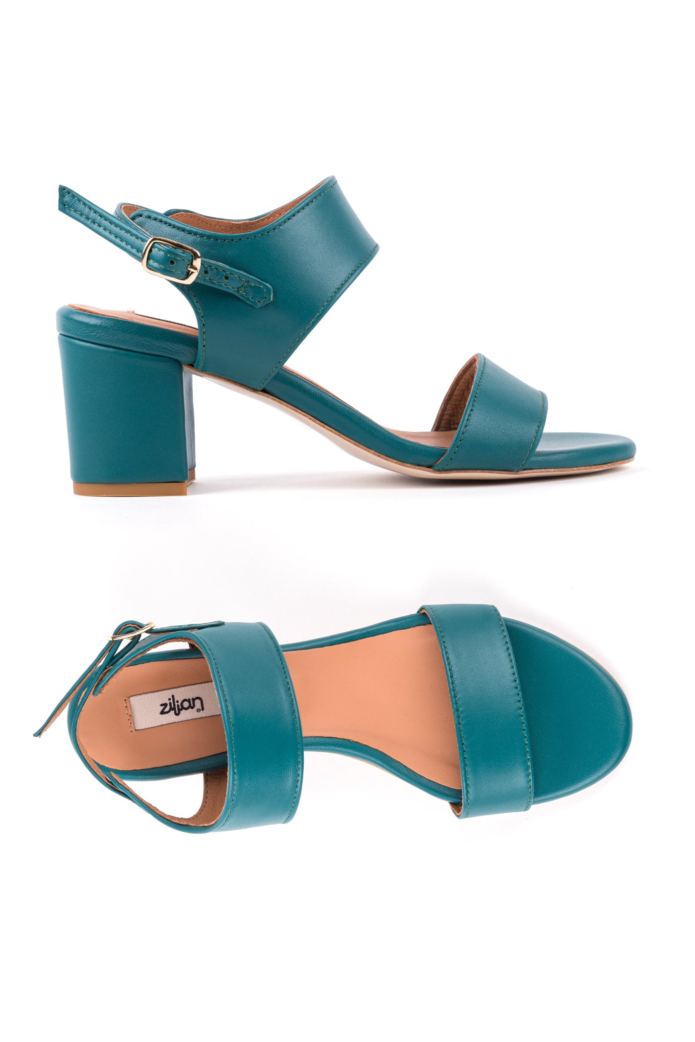 Sandálias de salto com duas tiras em pele