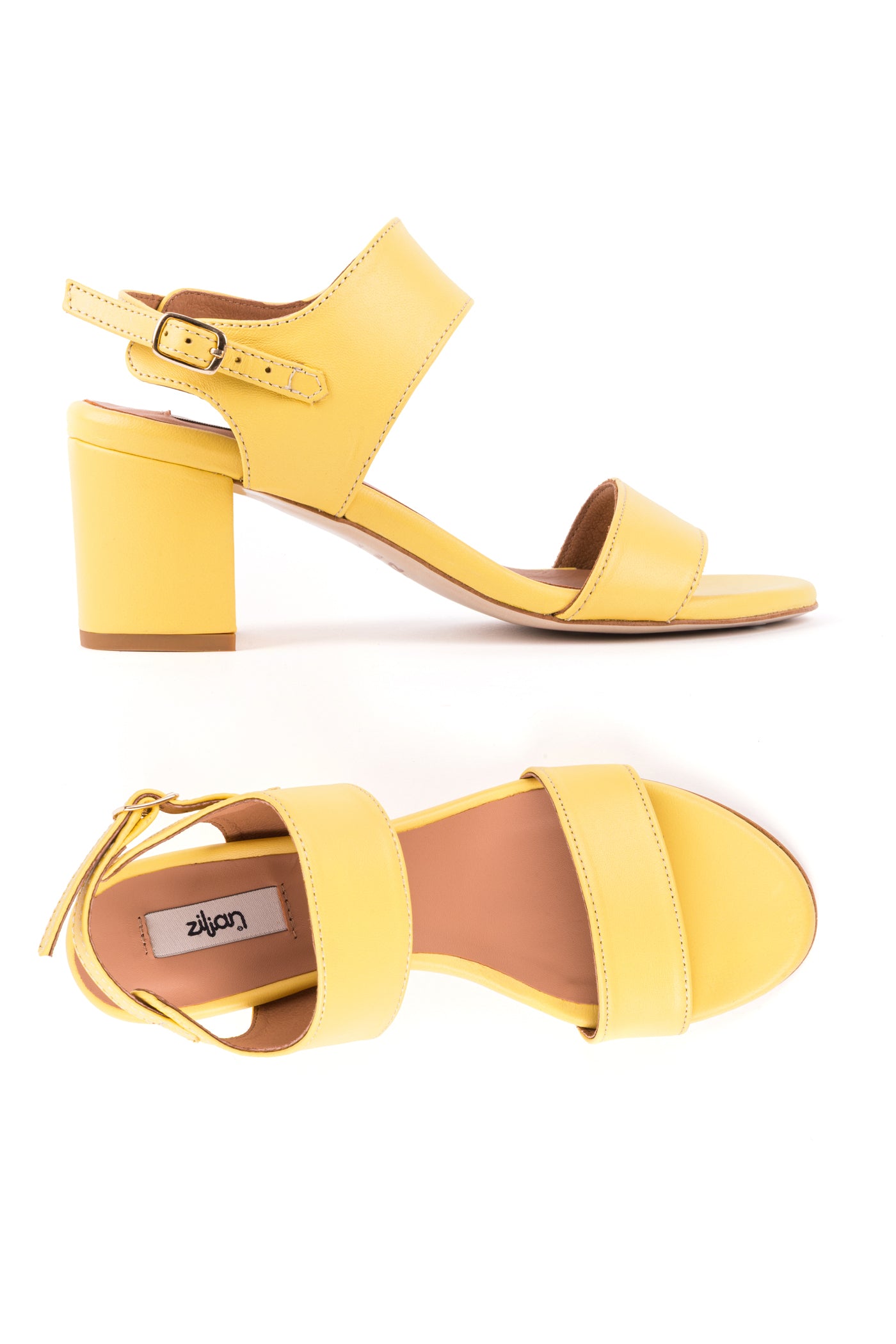 Sandálias de salto com duas tiras em pele