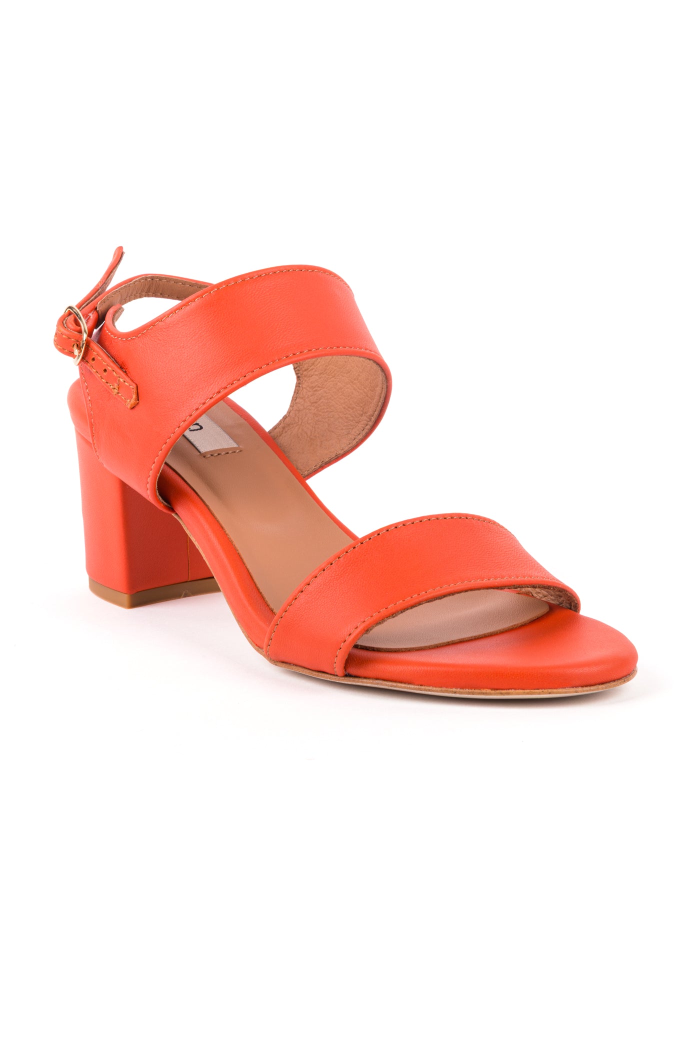 Sandálias de salto com duas tiras em pele