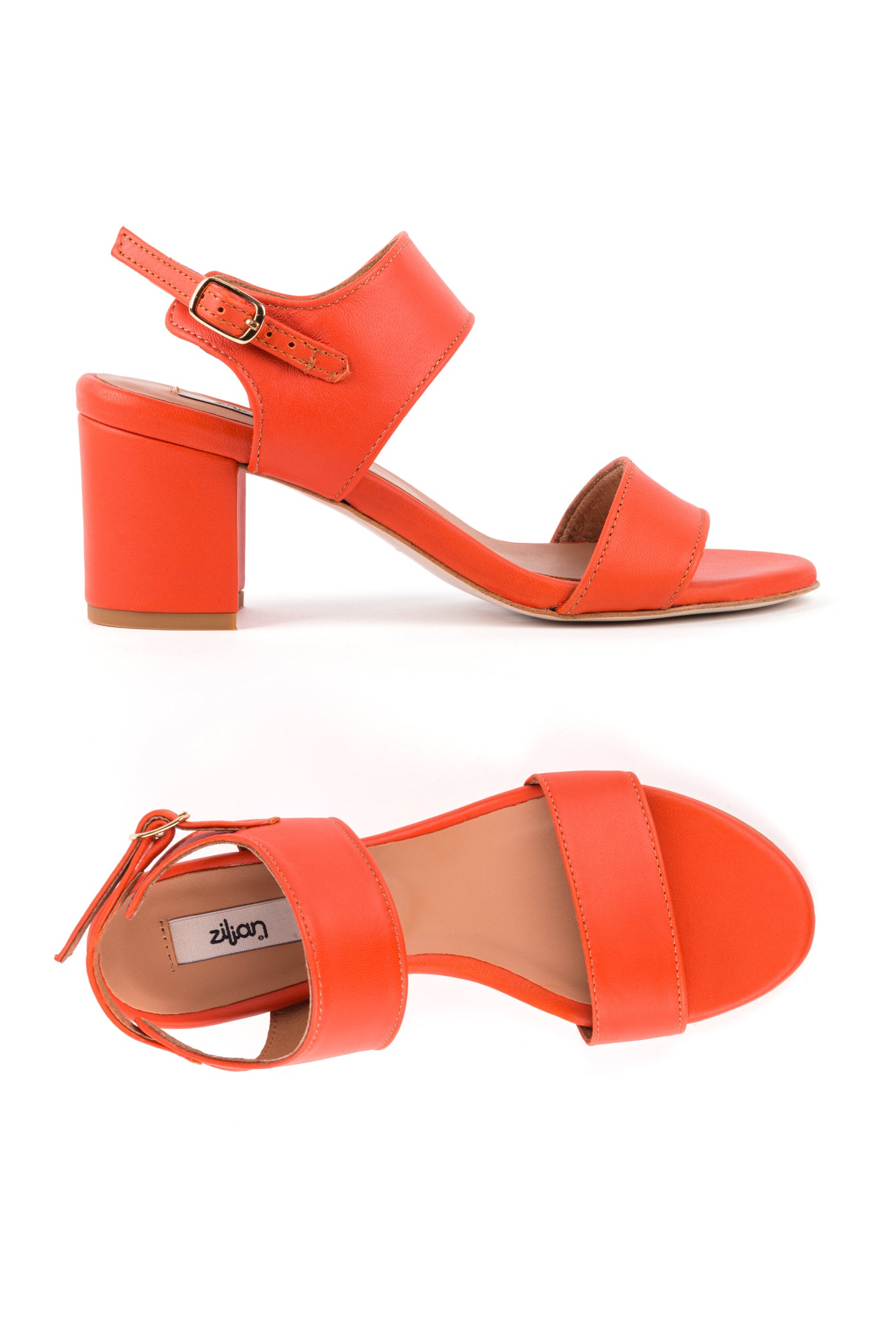 Sandálias de salto com duas tiras em pele