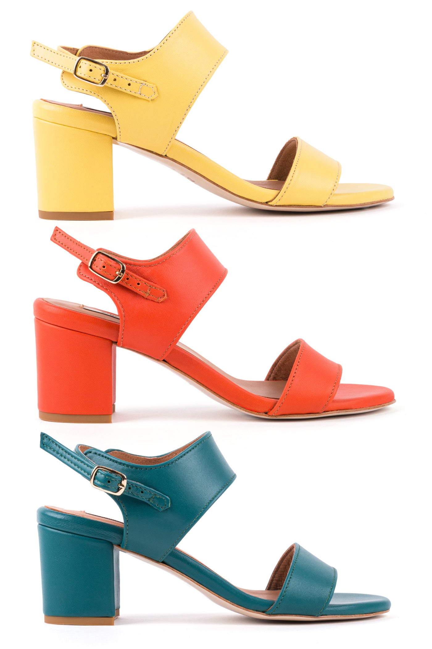 Sandálias de salto com duas tiras em pele