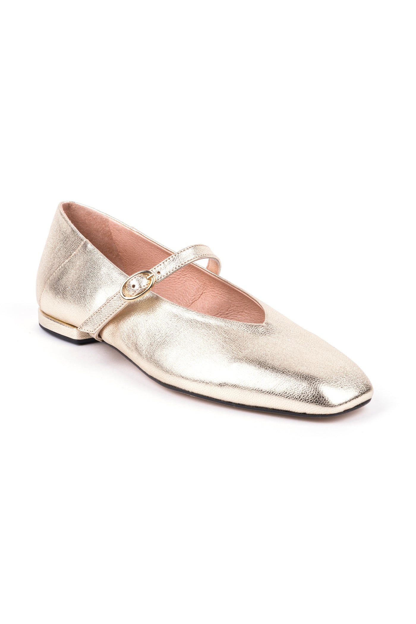 Sabrinas rasas com ponta quadrada em pele metalizada
