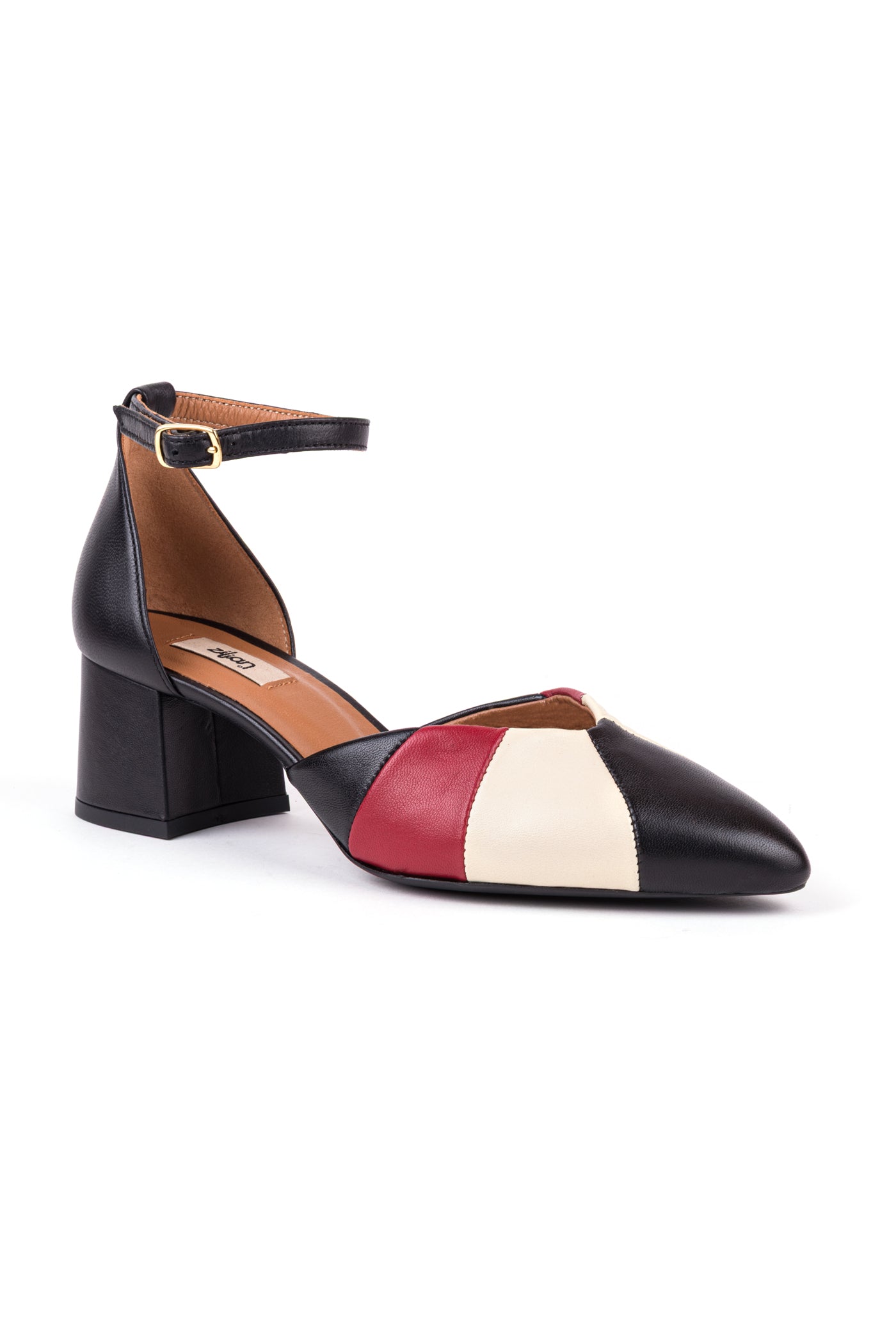 Sapatos de salto médio multicolor cortes geométricos