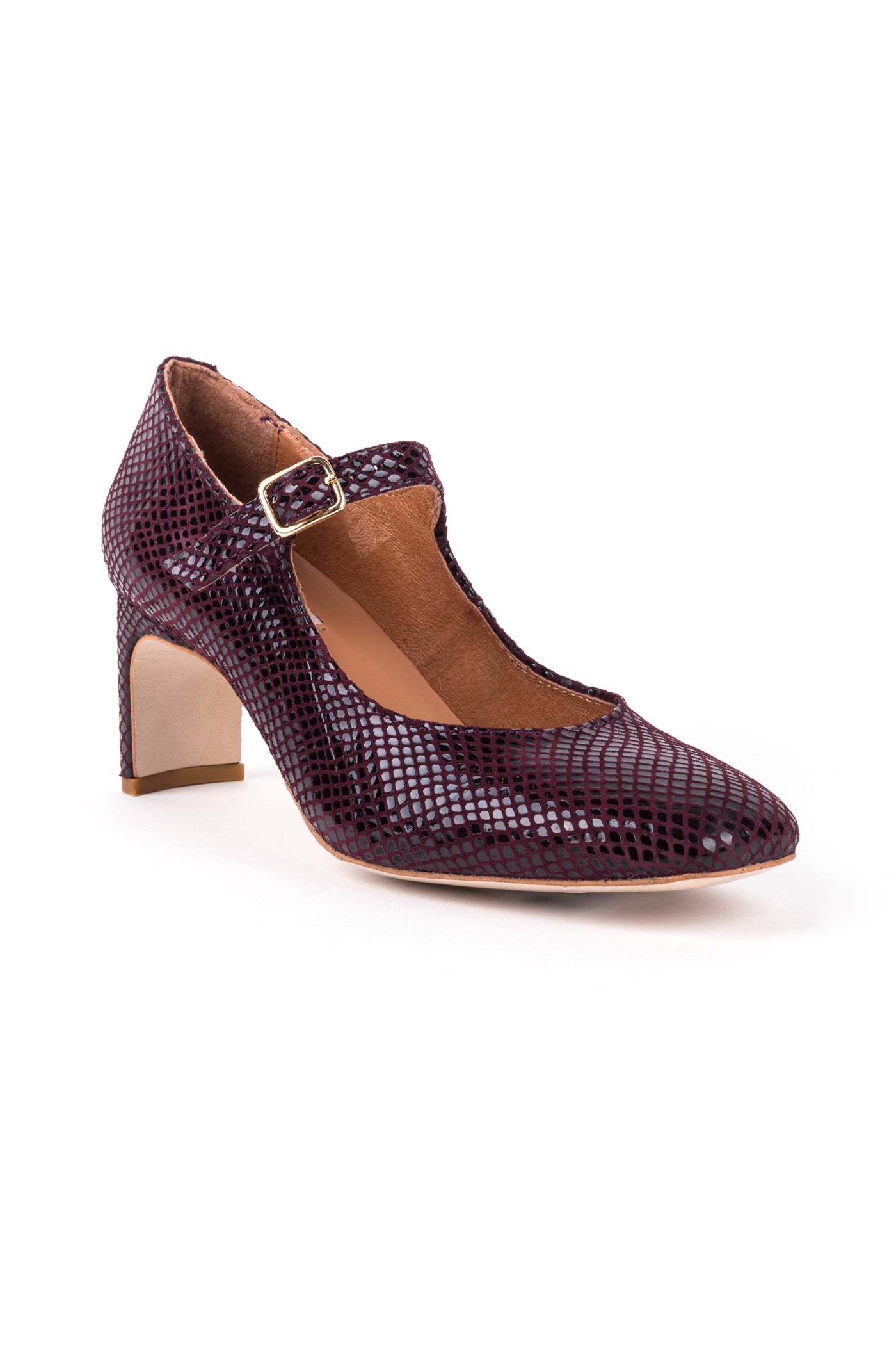 Sapato salto alto com ponta quadrada em croute print animal