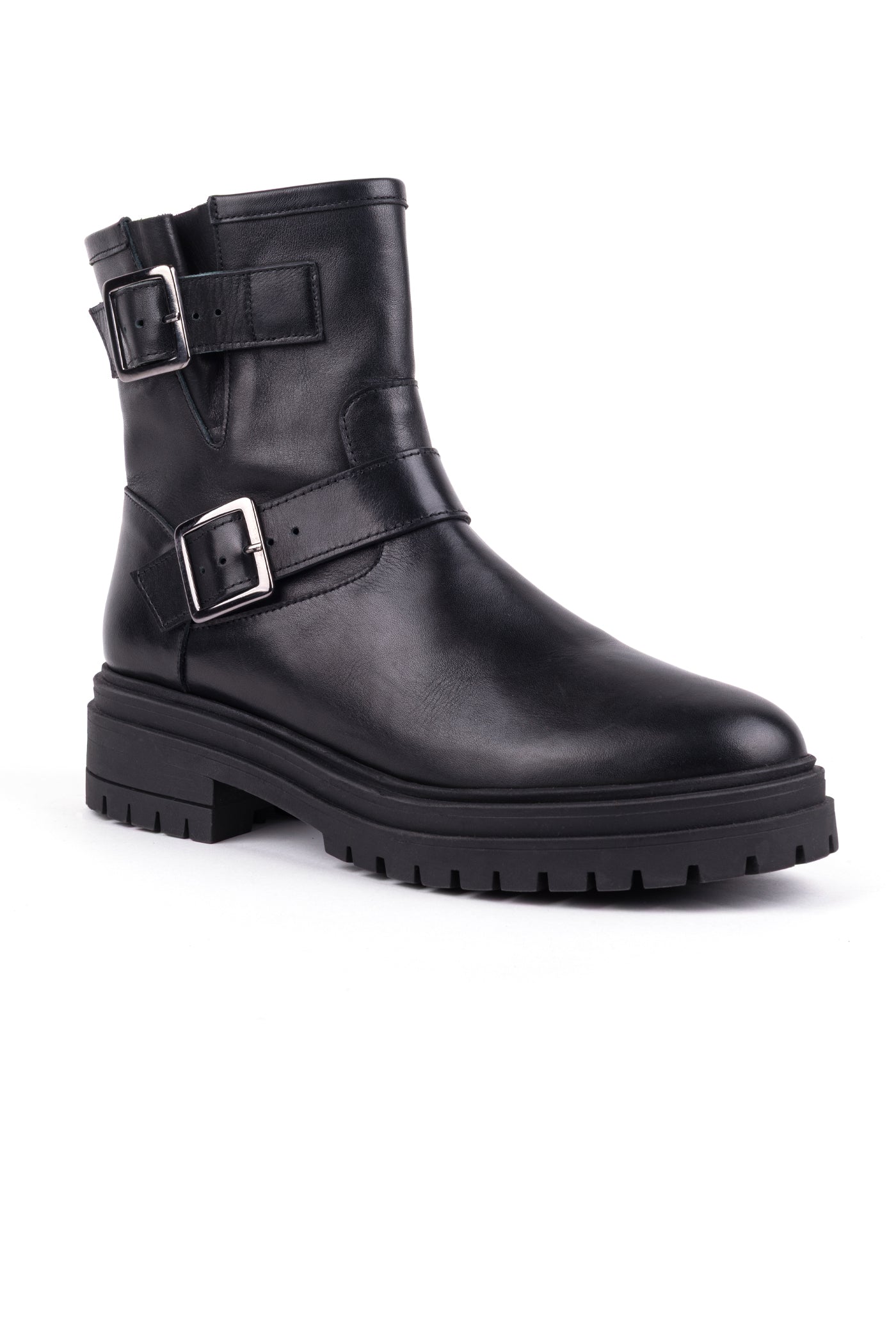 Botas biker com fivelas em pele