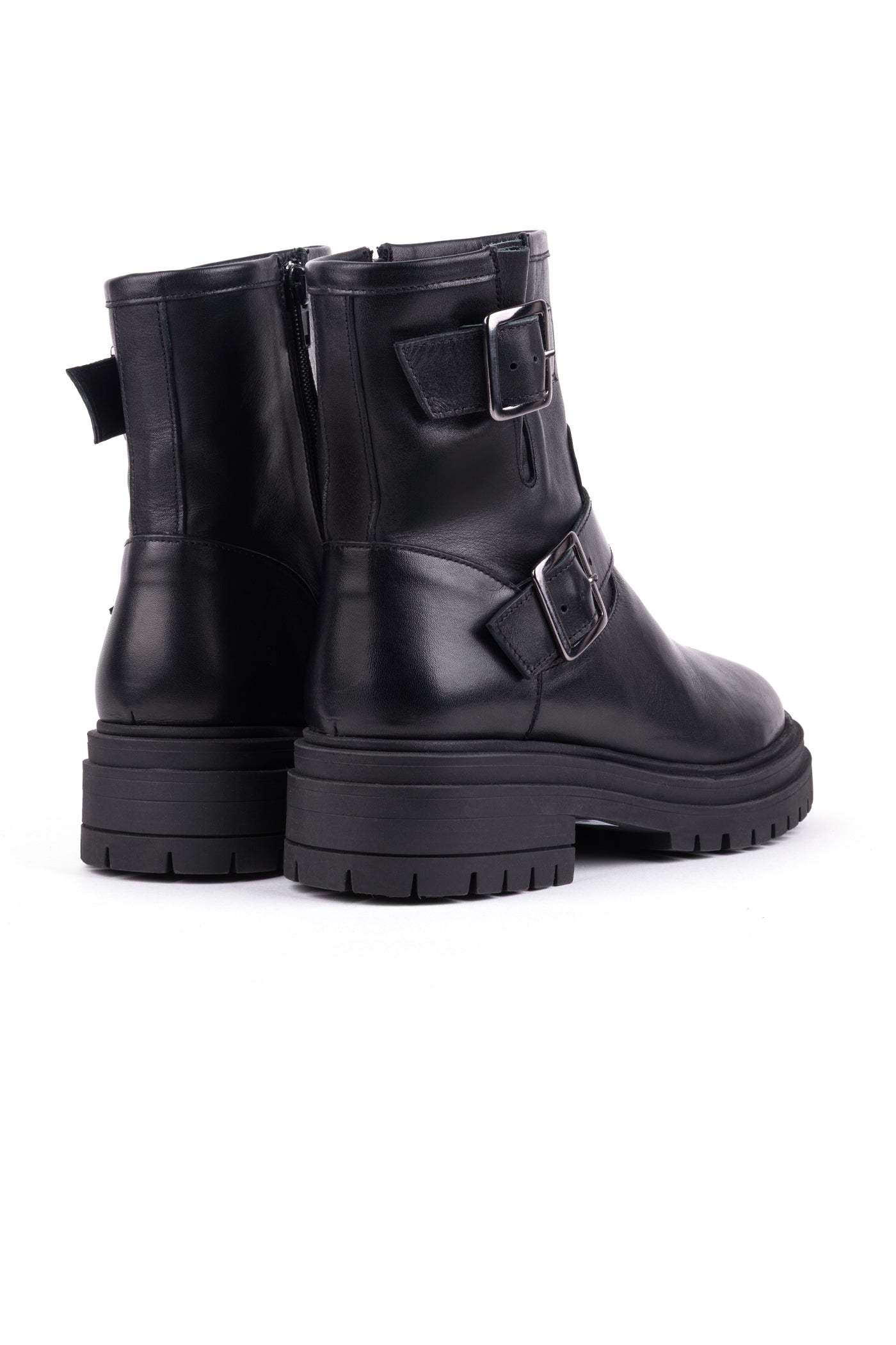 Botas biker com fivelas em pele