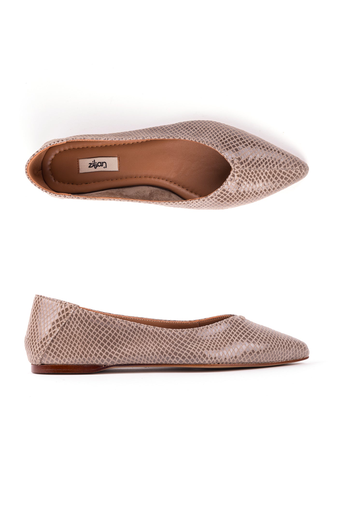 Sabrinas rasas bicudas em camurça print animal