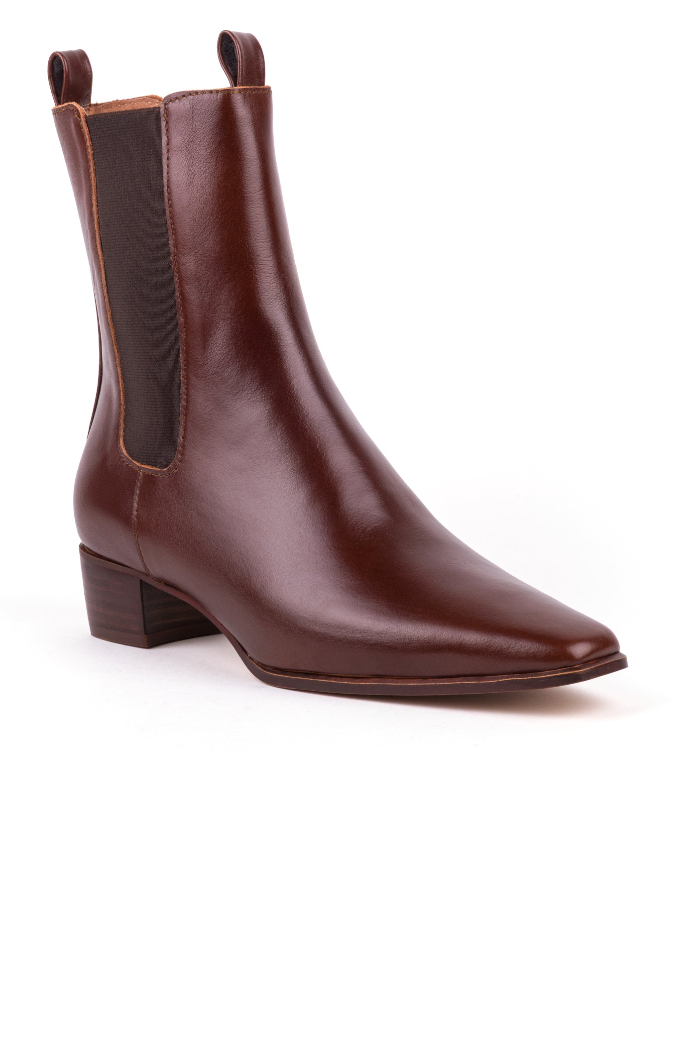 Botas chelsea de salto médio em pele