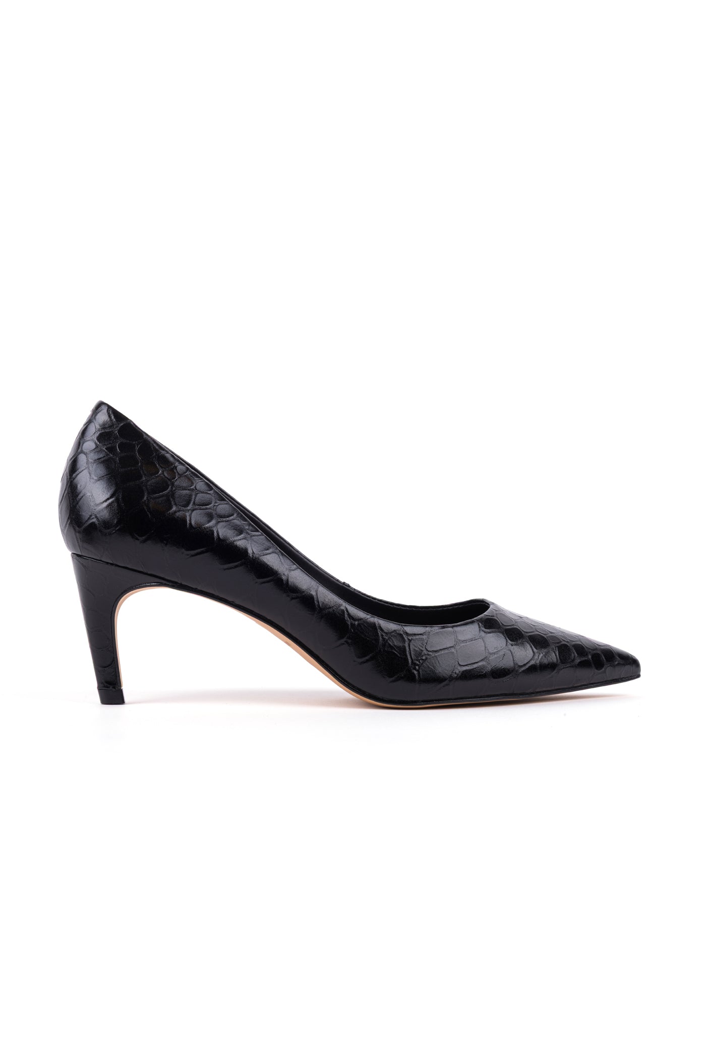 Sapatos de salto alto clássicos em verniz croco