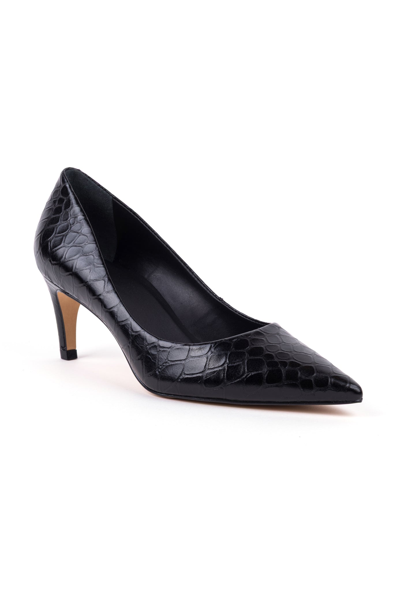 Sapatos de salto alto clássicos em verniz croco