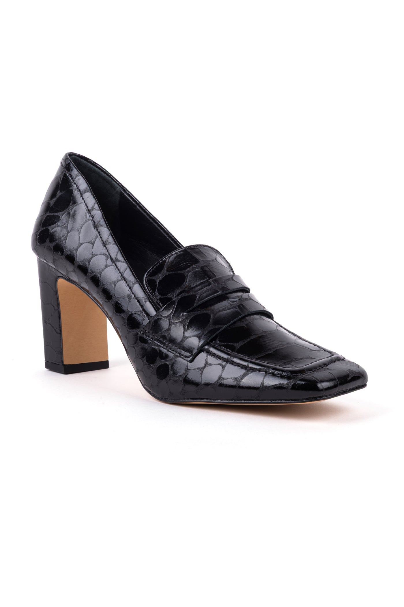 Sapatos de salto alto clássicos em pele croco verniz