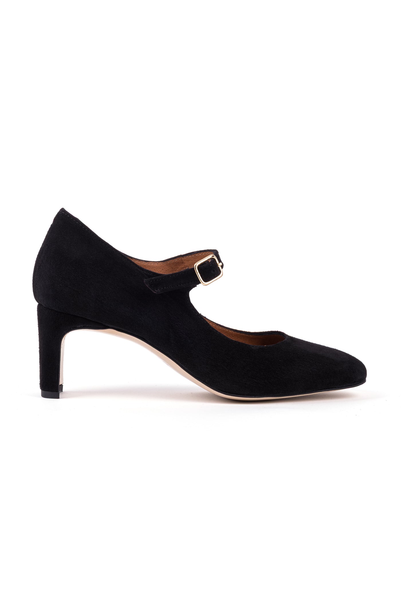 Sapato salto alto com ponta quadrada em camurça