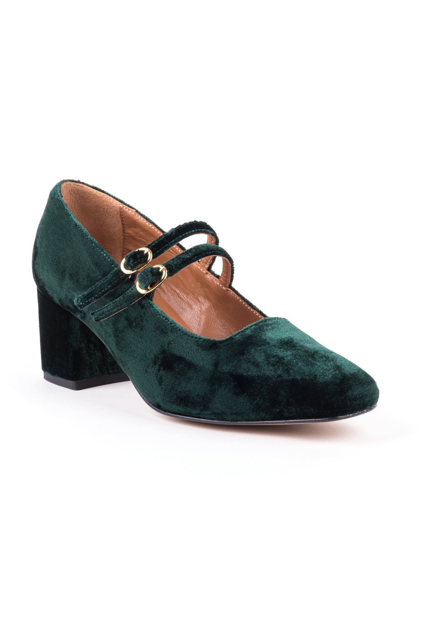 Sapatos Mary Jane de salto médio em veludo