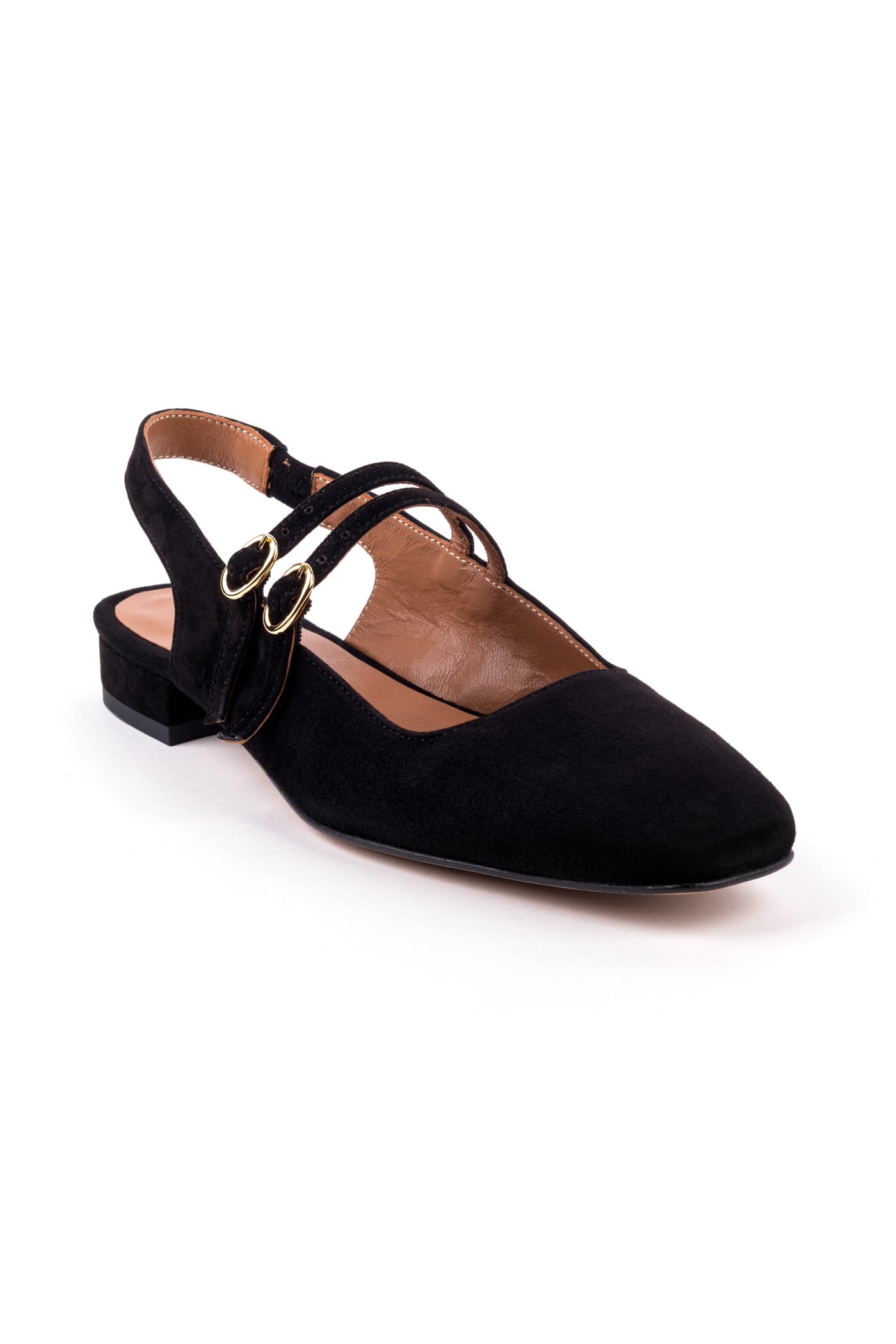 Slingbacks rasos estilo mary jane em camurça