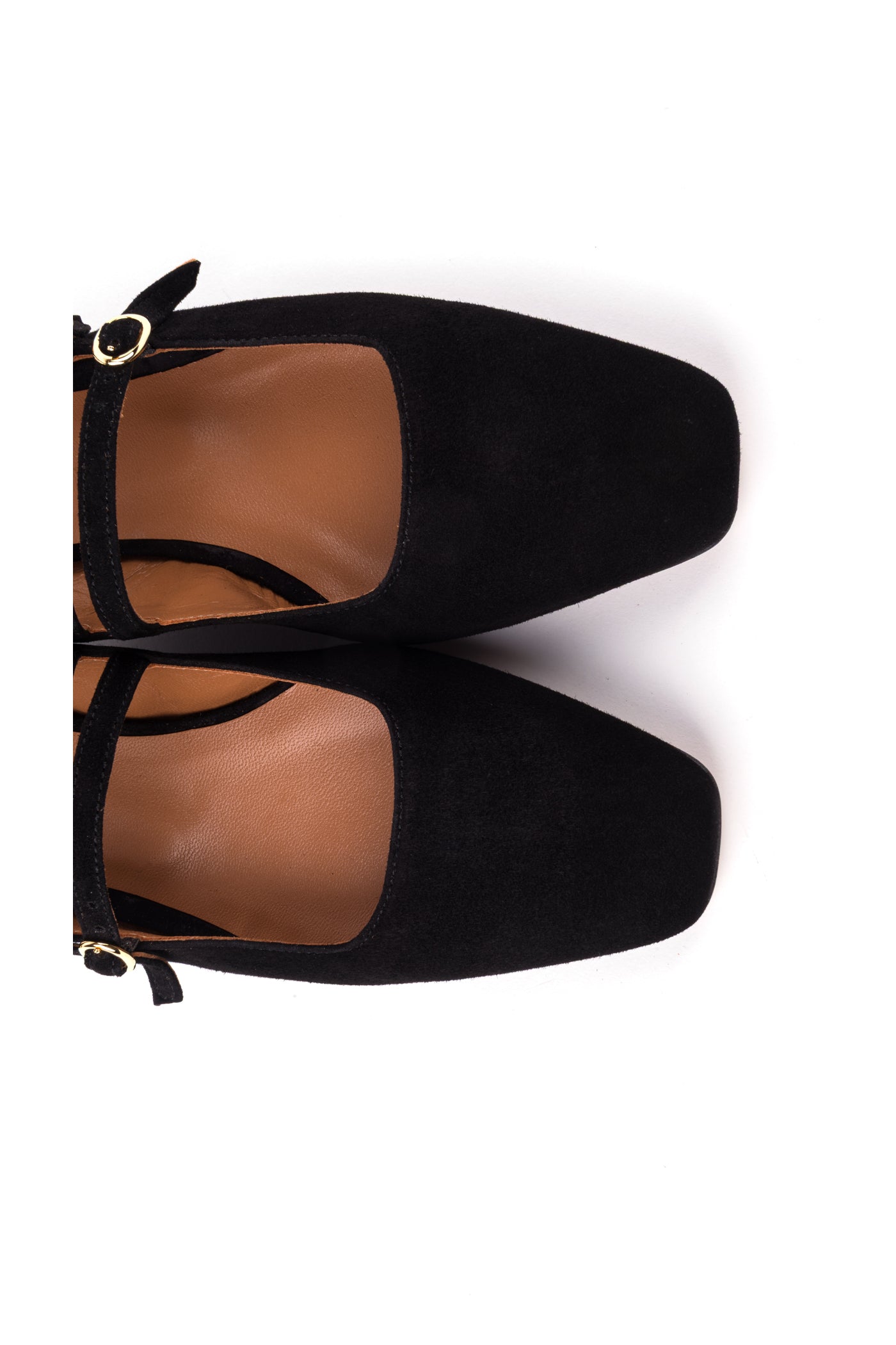 Slingbacks rasos estilo mary jane em camurça