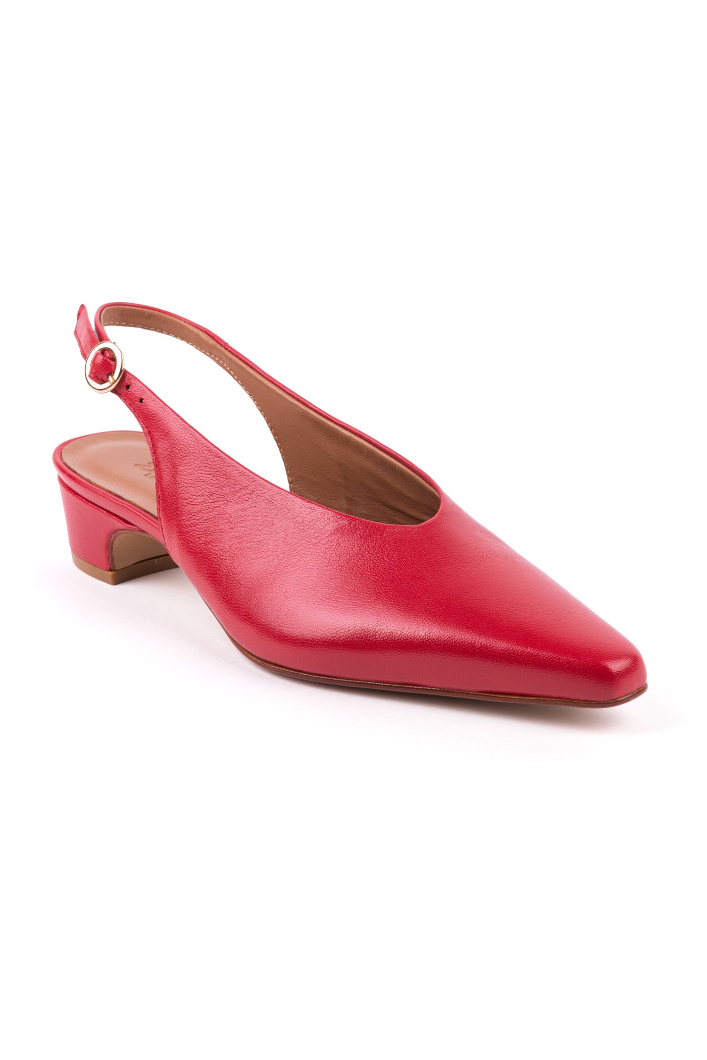 Slingbacks com decote em V em pele