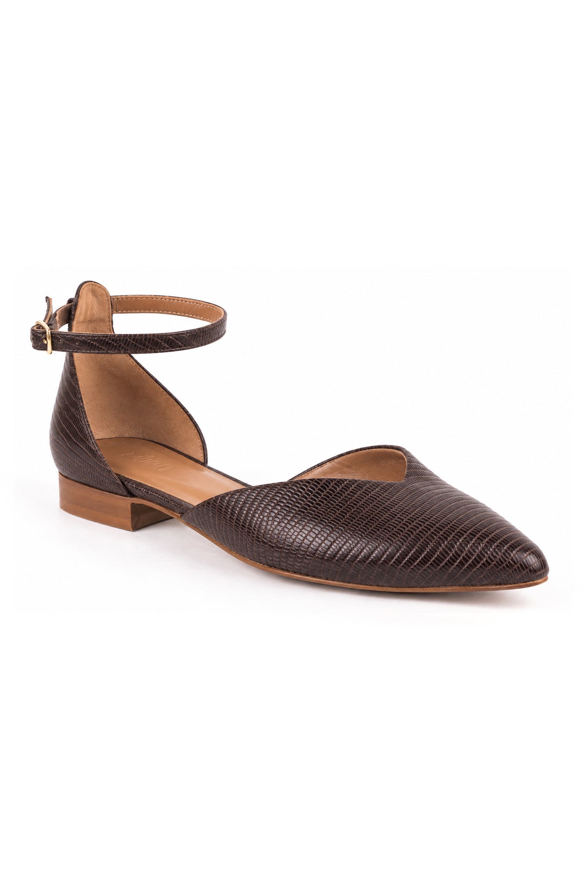 Sapatos Rasos com Fivela no Tornozelo em Pele