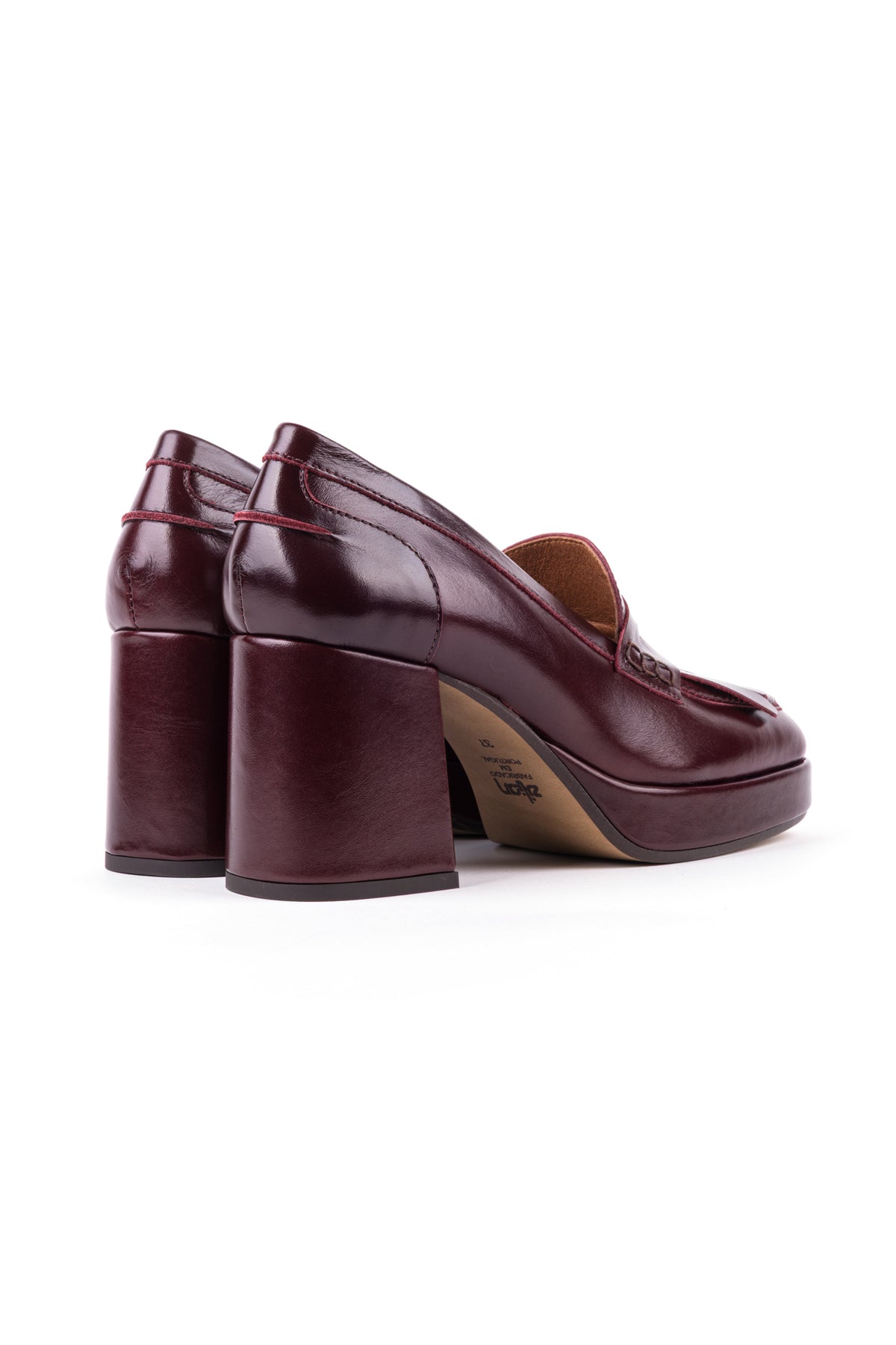 Loafers bordeaux com salto quadrado e compensado à frente