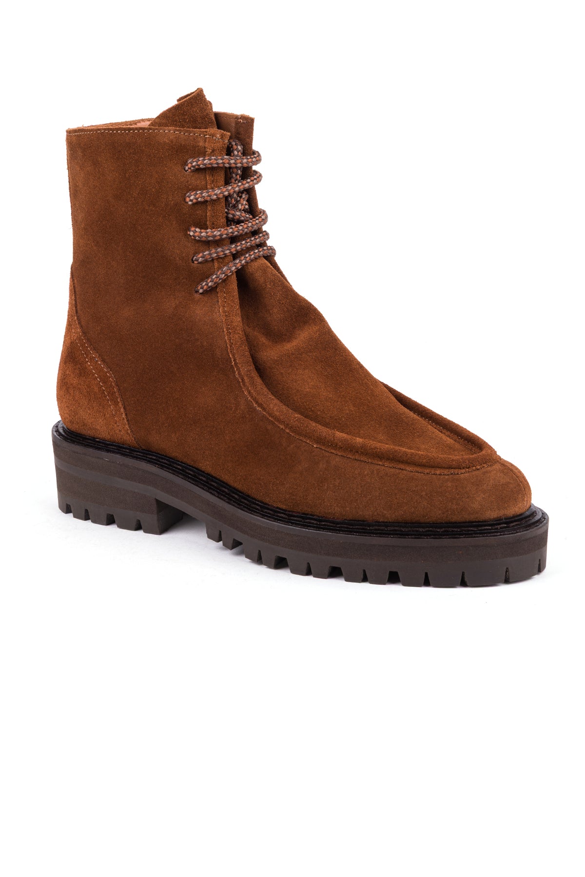 Botas combat Zilian em croute castanho, com fecho lateral e atacadores