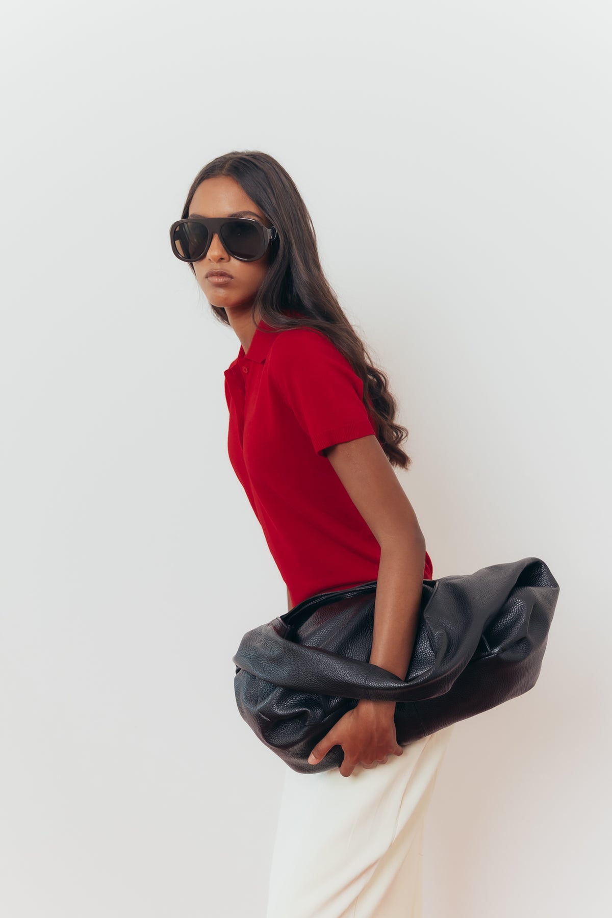 Saco shopper em pele preta