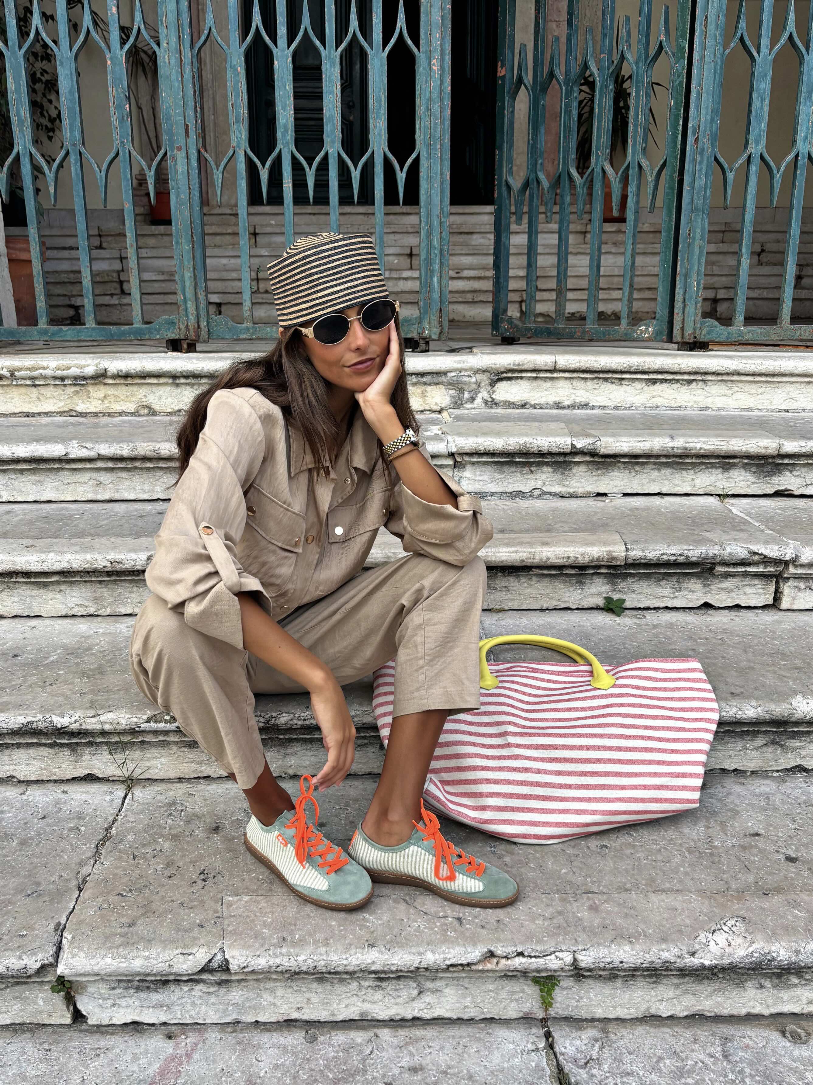 Tote Bag em Lona às Riscas