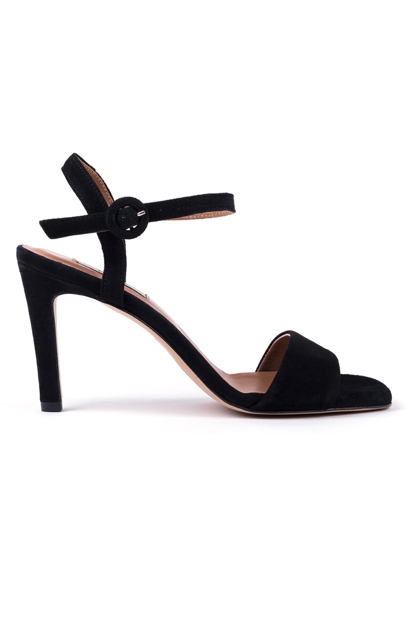 High heeled sandals in black suede