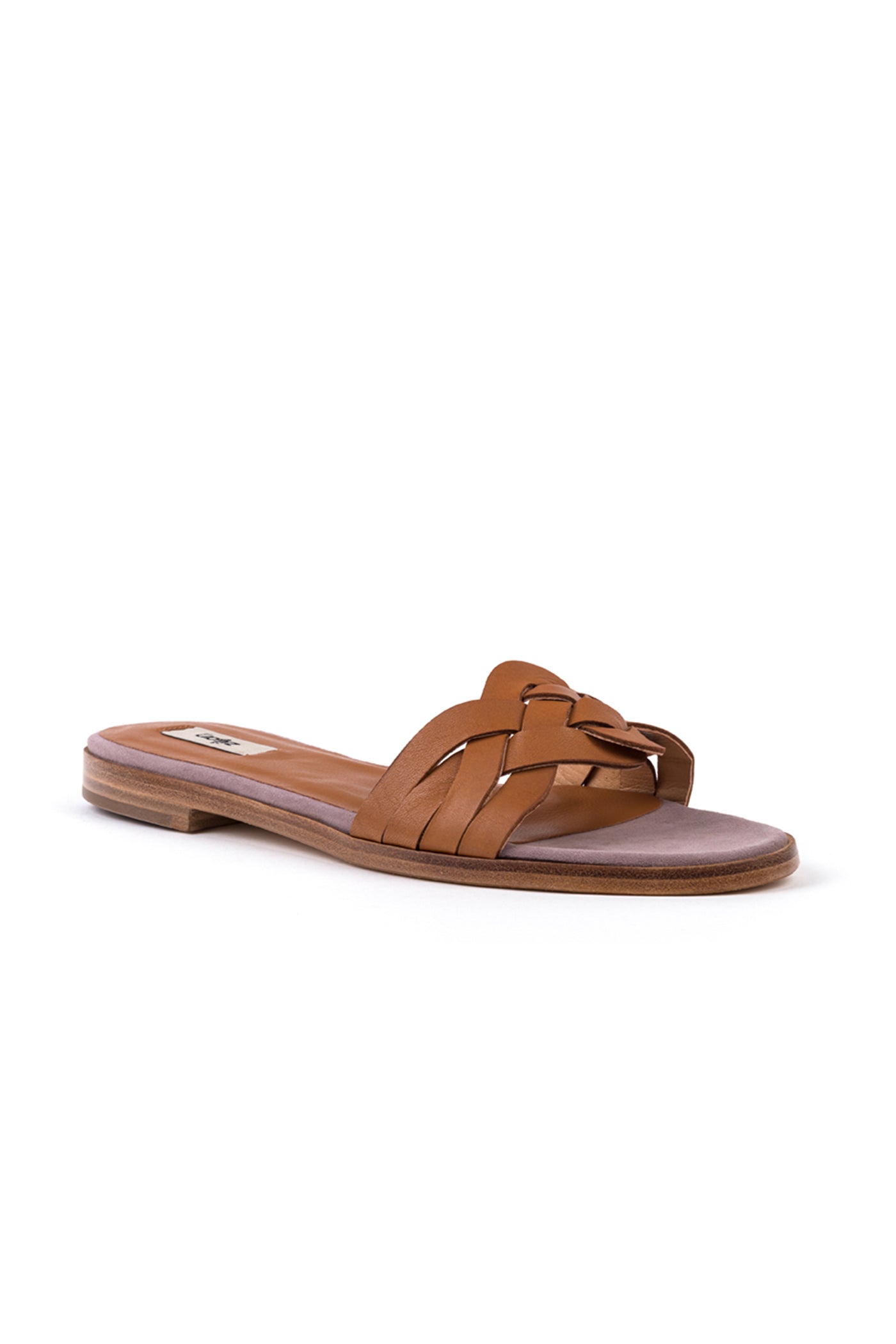 Sandálias slides em pele camel rasas