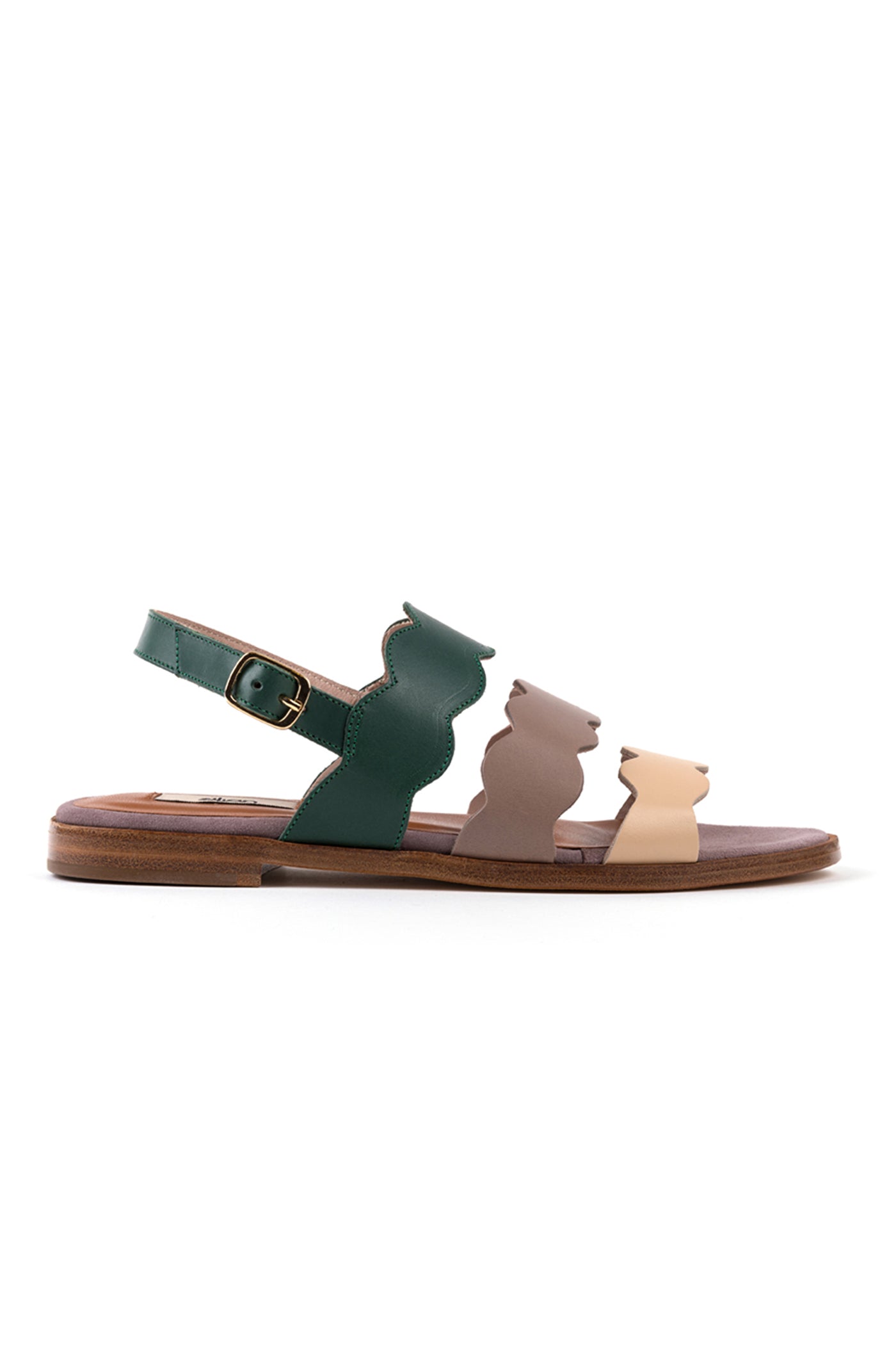 Flat sandals in green Leather