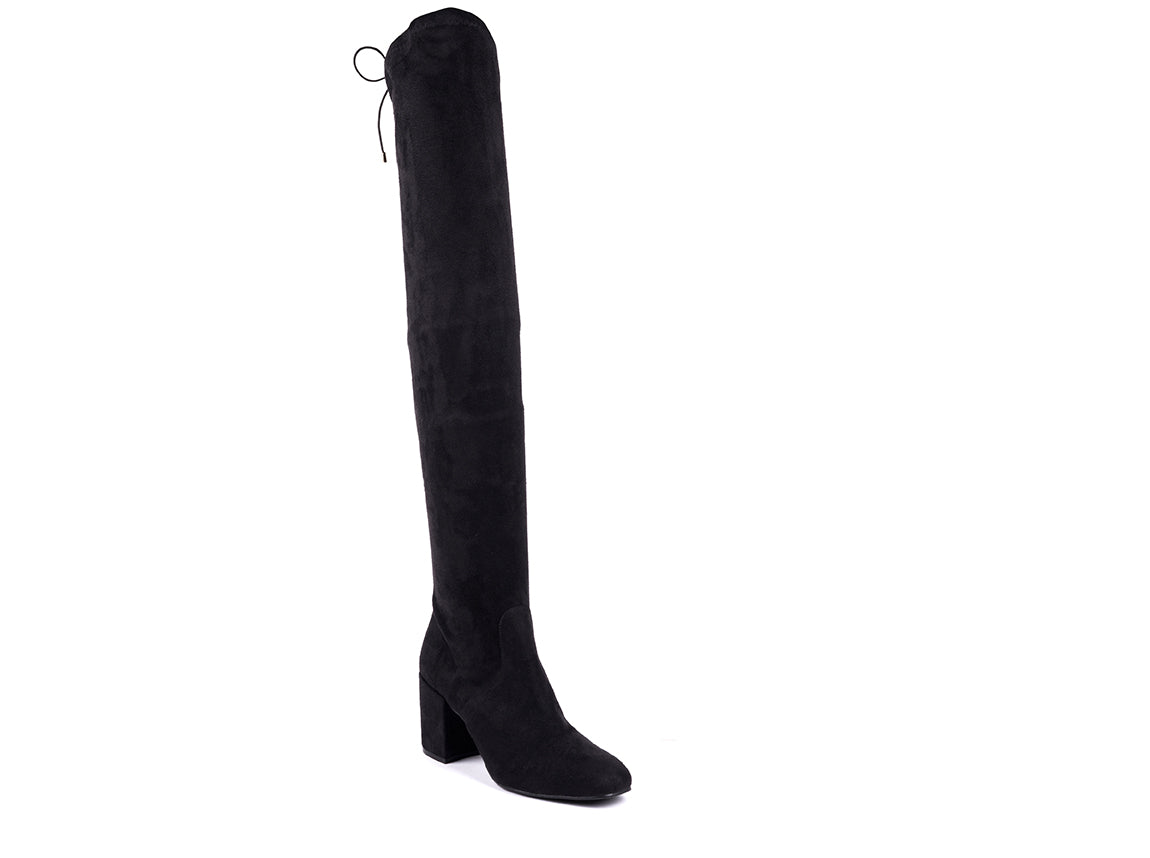 Botas de cano alto em licra preta