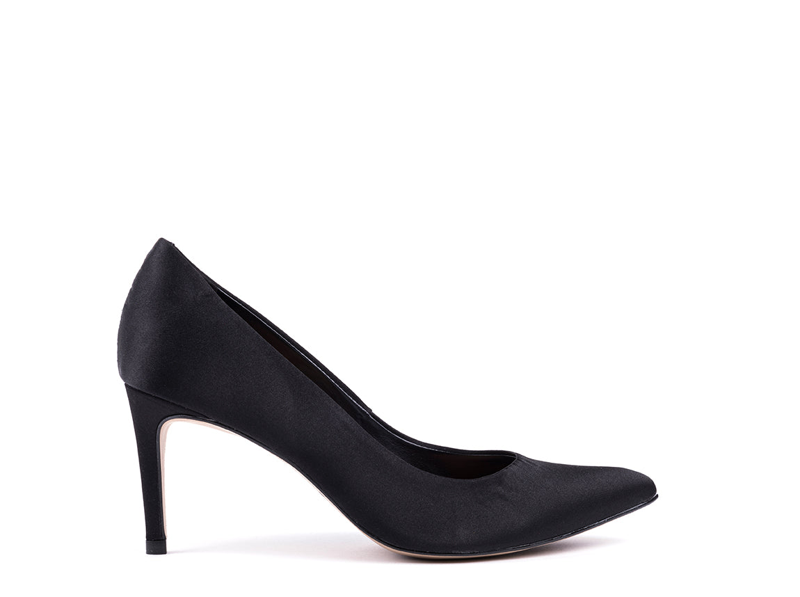 Black fabric high-heeled shoes