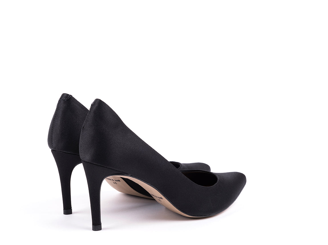 Black fabric high-heeled shoes