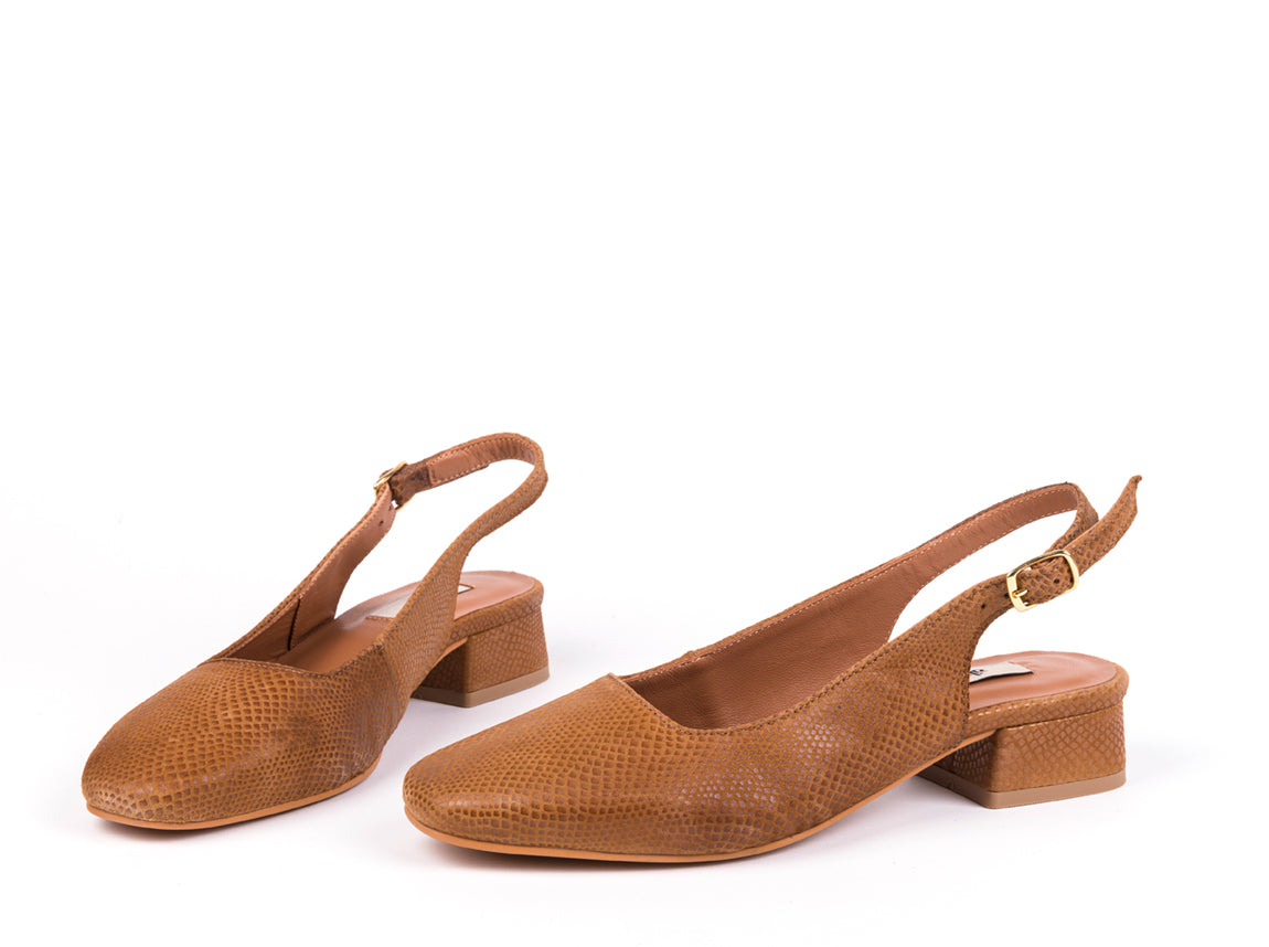 Slingbacks de salto médio pele gravada camel