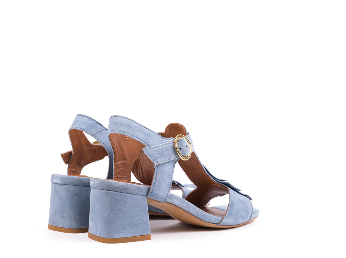 Blue suede high-heeled sandals