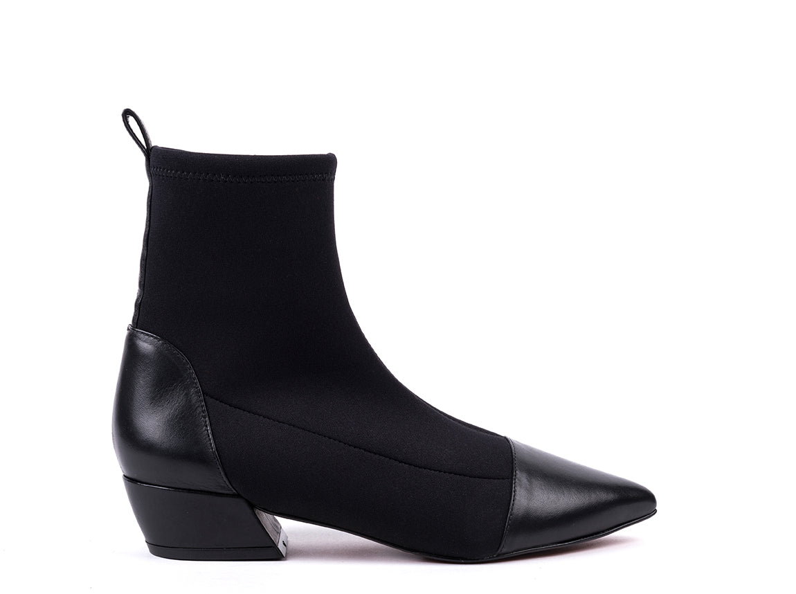 Medium heeled ankle boots in black fabric