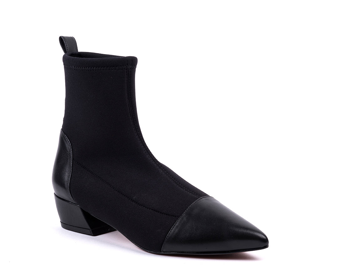 Medium heeled ankle boots in black fabric