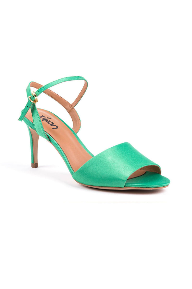 ​High-heeled sandals in green satin