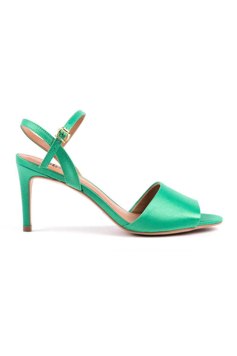 ​High-heeled sandals in green satin