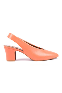 Slingbacks de salto médio em pele coral