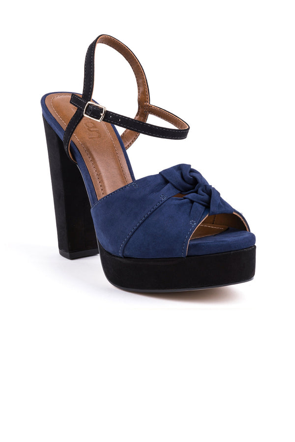 ​High-heeled sandals in navy blue suede