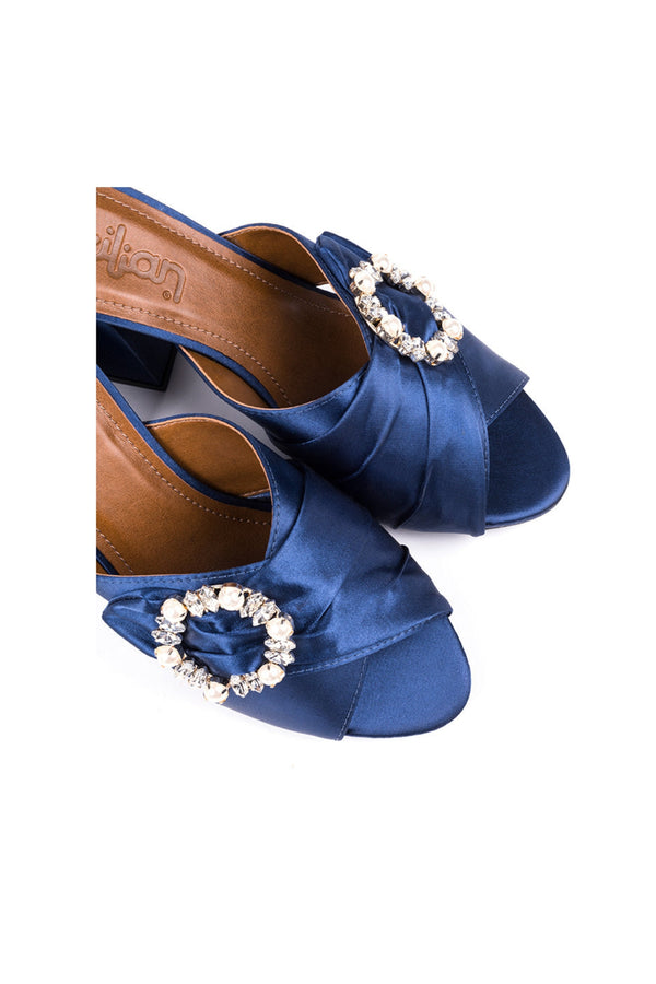 ​High-heeled mules in blue fabric