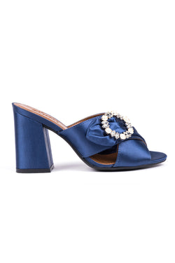 ​High-heeled mules in blue fabric