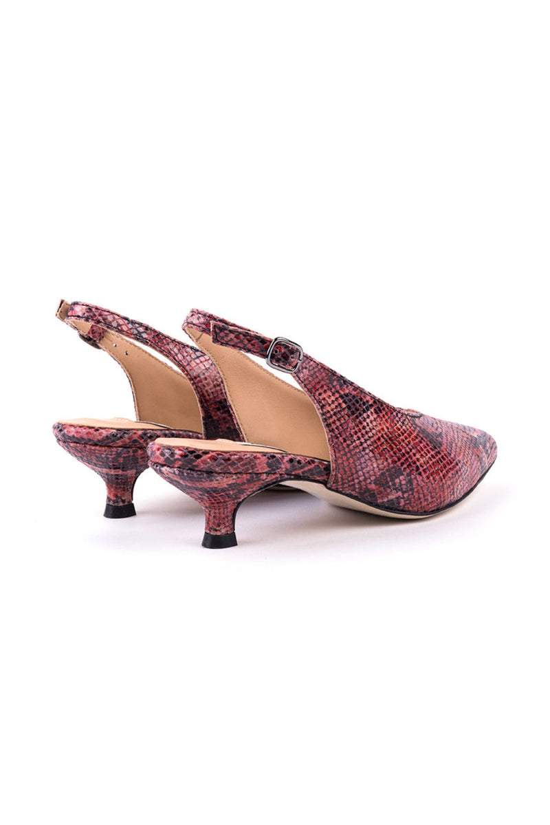 Mid-heeled pink snake pattern leather slingbacks