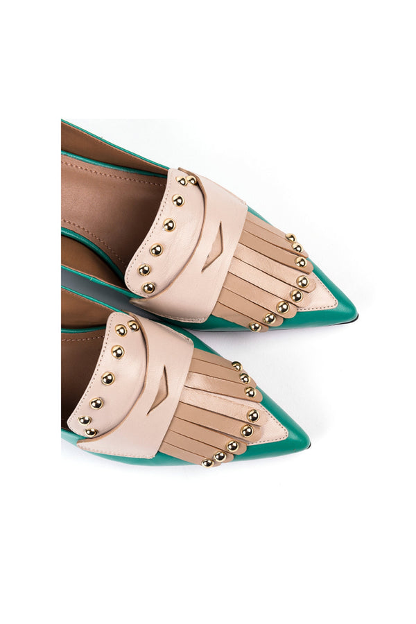 Slingbacks de salto médio em pele verde